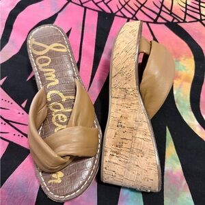 Sam Edelman Tan Leather Cork Wedges
